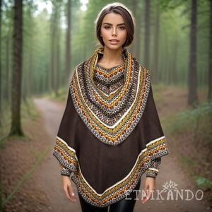 Handmade Alpaca Aztec Turtleneck Layered Cape Poncho - One Size Fits Most